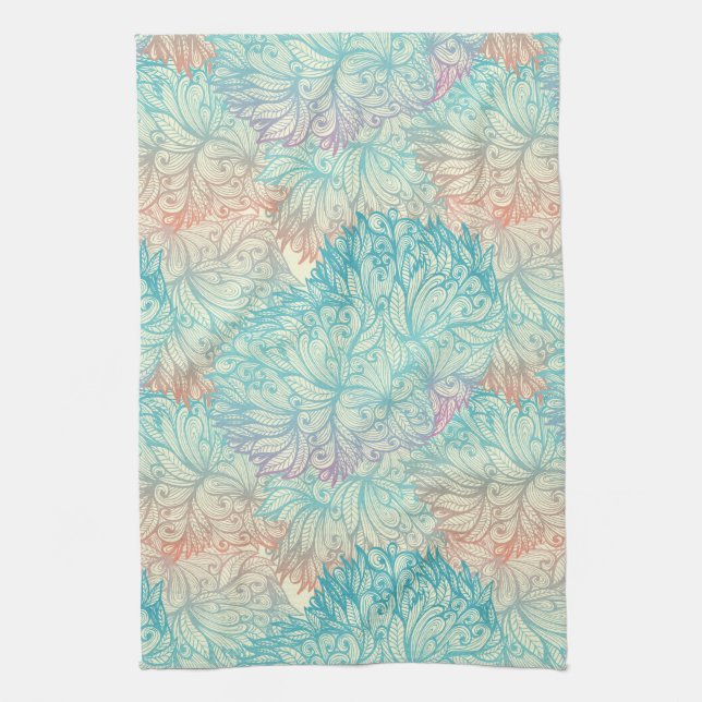 Multicolor Floral Doodle Pattern Tea Towel (Vertical)