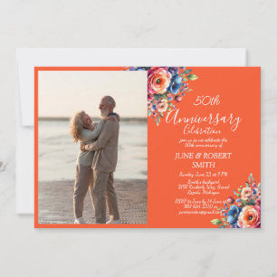 Multicolor floral Modern 50th wedding anniversary Invitation
