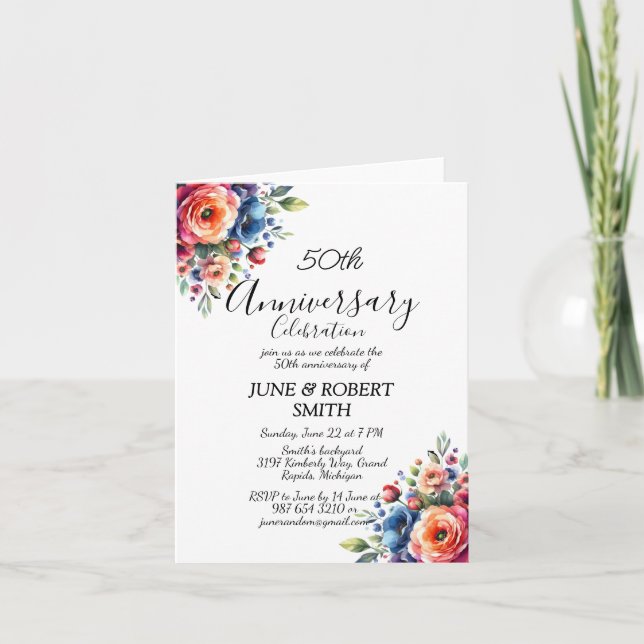 Multicolor floral Modern 50th wedding anniversary Invitation (Front)