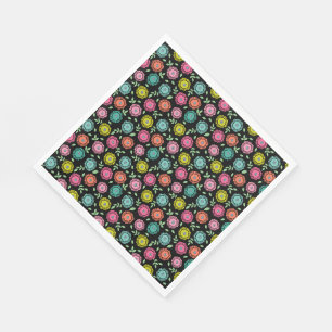 Multicolor floral pattern Black background Napkin