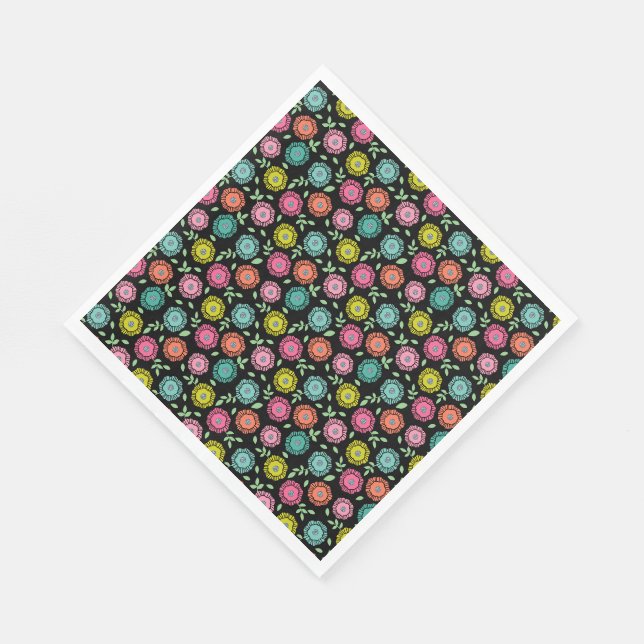 Multicolor floral pattern Black background Napkin (Corner)