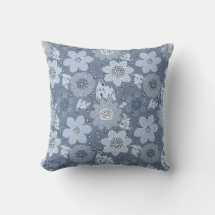 Multicolor flower pattern blue background cushion