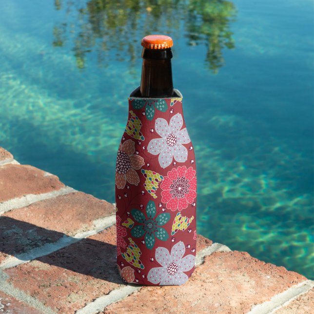 Multicolor flower pattern red backdrop bottle cooler (In Situ Pool)