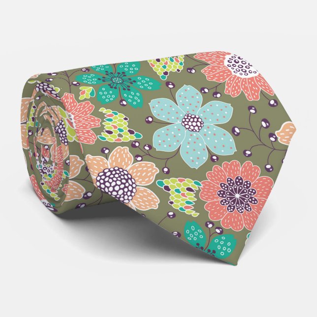 Multicolor flower pattern soft green backdrop tie (Rolled)