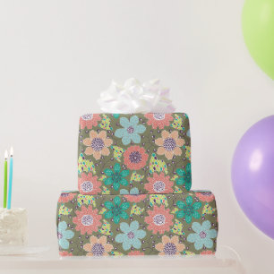 Multicolor flower pattern soft green backdrop wrapping paper