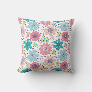 Multicolor flower pattern white background cushion