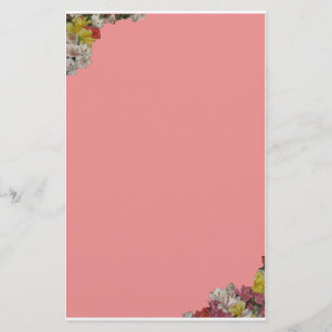 Multicolor Flowers on Pink Stationery