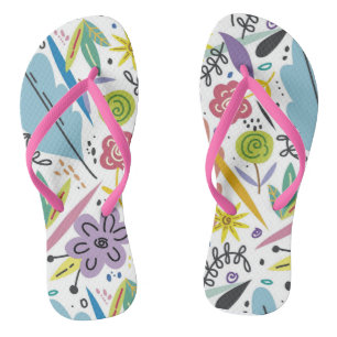 Multicolor Flowers Spring Background Thongs