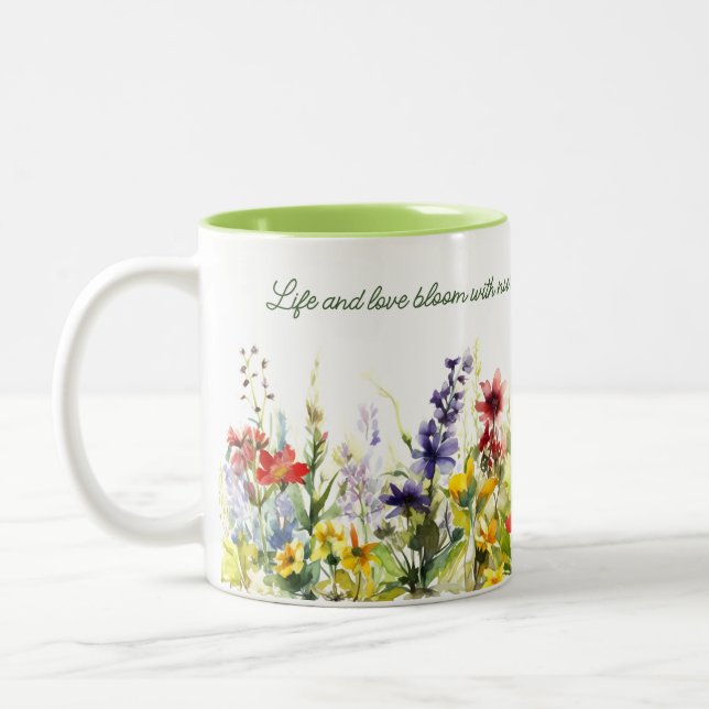 Multicolor flowers Watercolor Print Two-Tone Coffee Mug (Left)