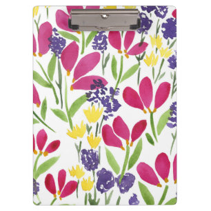 Multicolor Flowers Watercolors Pink Purple Yellow Clipboard