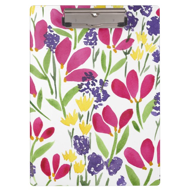 Multicolor Flowers Watercolors Pink Purple Yellow Clipboard (Front)
