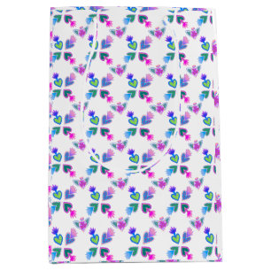 Multicolor Folk Art Sacred Hearts White  Medium Gift Bag