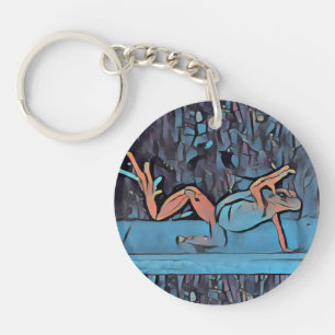 Multicolor Frog Keychain Blue Circle