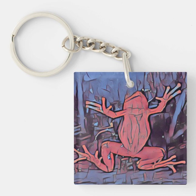 Multicolor Frog Keychain Red Square (Front)