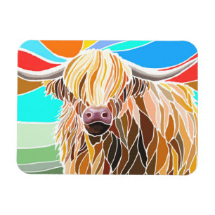 Multicolor funny highland cow magnet