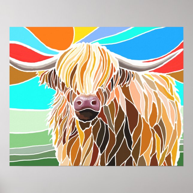 Multicolor funny highland cow poster (Front)