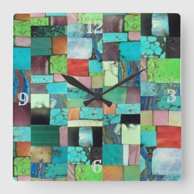 Multicolor Gemstone Mosaic Look Clock Turquoise (Front)