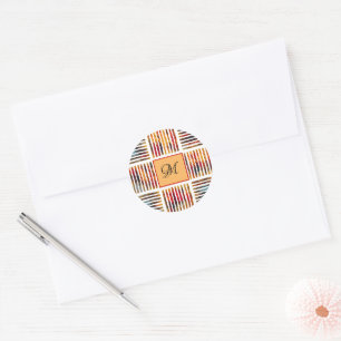 Multicolor Geometric Abstract Stripe Pattern Classic Round Sticker