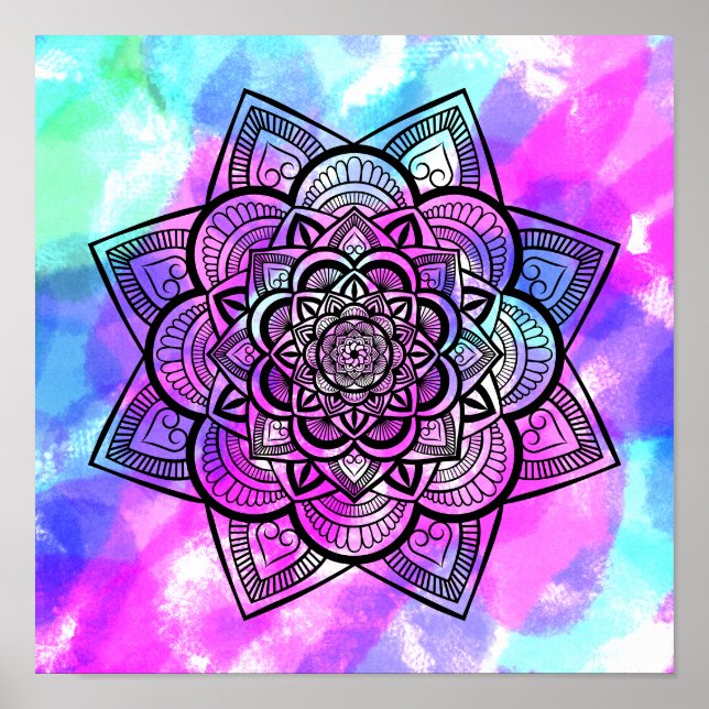 Multicolor Geometric Floral Mandala Art Print (Front)
