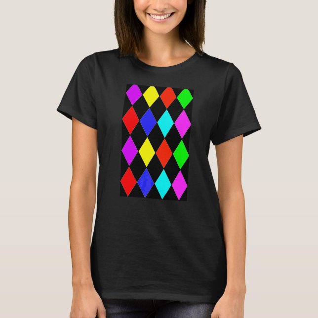 Multicolor Geometric Large Harlequin Pattern T-Shirt (Front)