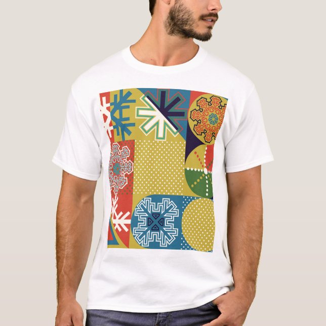 Multicolor Geometric: Local Snowflake Background T-Shirt (Front)
