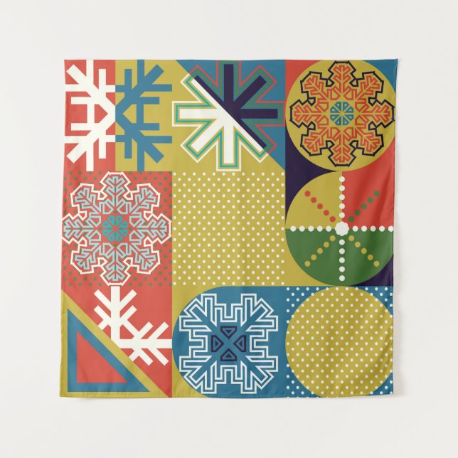 Multicolor Geometric: Local Snowflake Background Tapestry (Front)