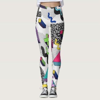 Multicolor geometric shapes, retro pattern. leggings