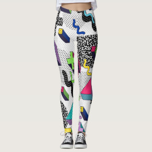Multicolor geometric shapes, retro pattern. leggings