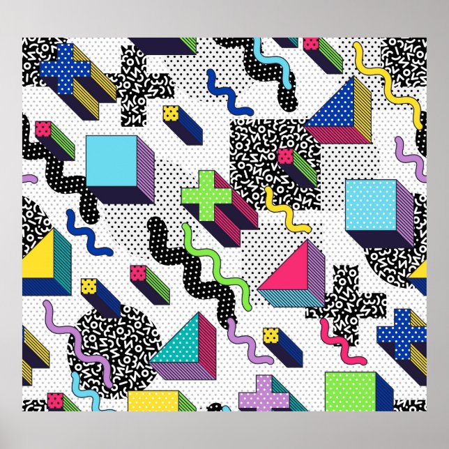 Multicolor geometric shapes, retro pattern. poster (Front)