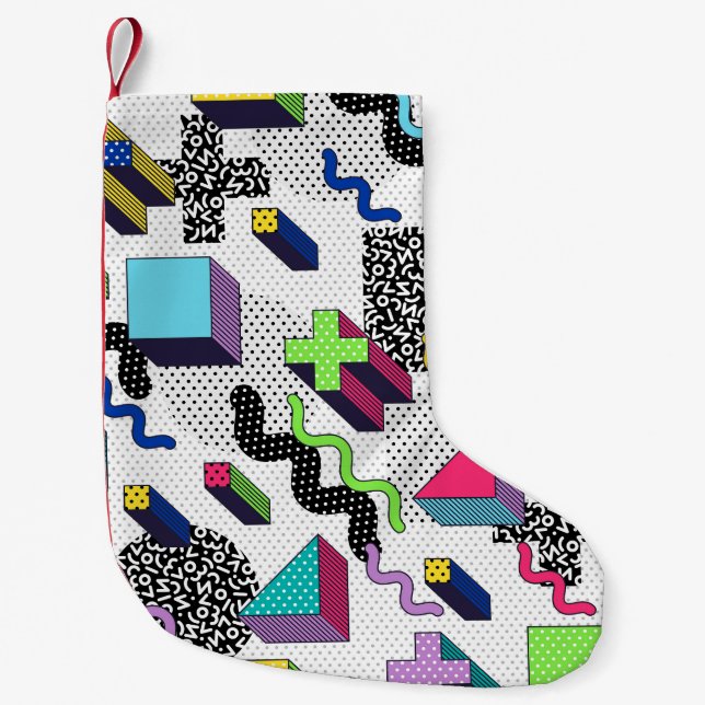 Multicolor geometric shapes, retro pattern. small christmas stocking (Front)