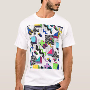 Multicolor geometric shapes, retro pattern. T-Shirt