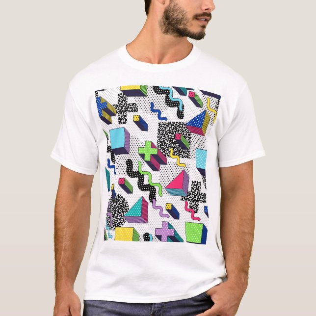 Multicolor geometric shapes, retro pattern. T-Shirt (Front)