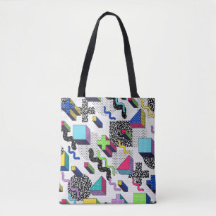 Multicolor geometric shapes, retro pattern. tote bag