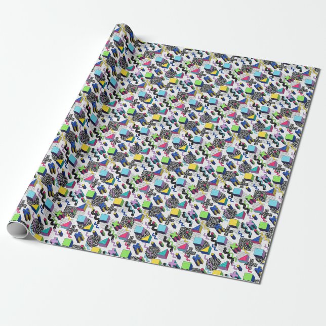 Multicolor geometric shapes, retro pattern. wrapping paper (Unrolled)