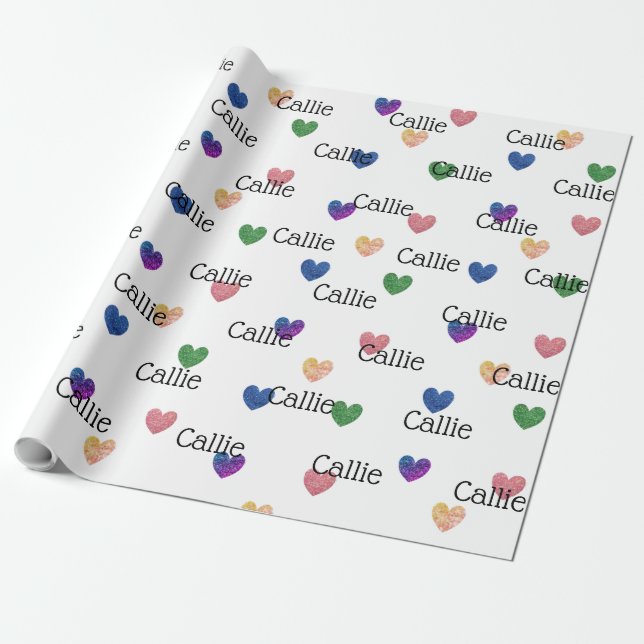 Multicolor Glitter Hearts Girly Wrapping Paper (Unrolled)