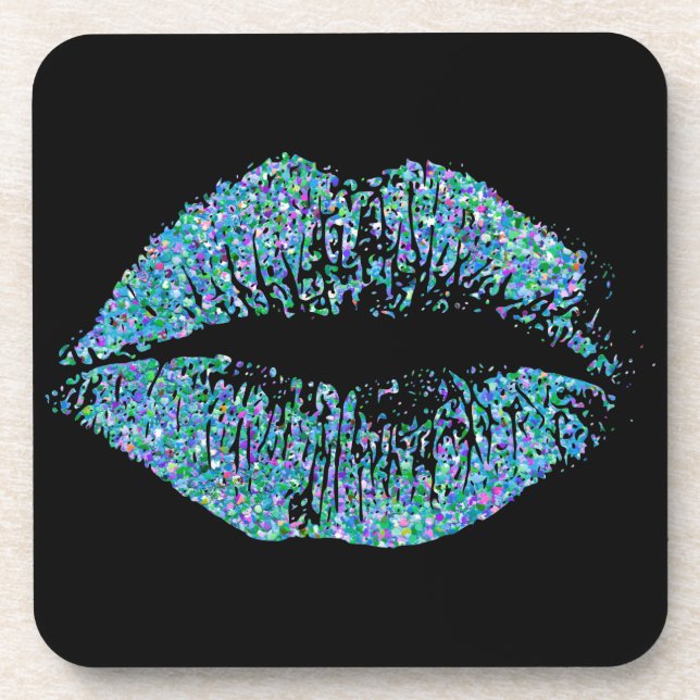 Multicolor Glitter Lips #6 Coaster (Front)