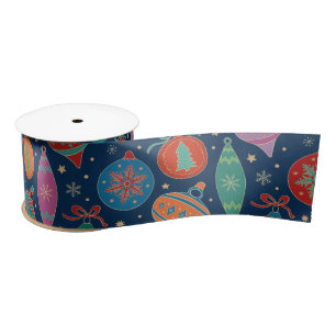 Multicolor Gold Christmas Tree Decoration Pattern Satin Ribbon