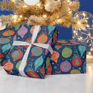 Multicolor Gold Christmas Tree Decoration Pattern Wrapping Paper