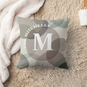 Multicolor Grey Abstract Circles Family Monogram Cushion