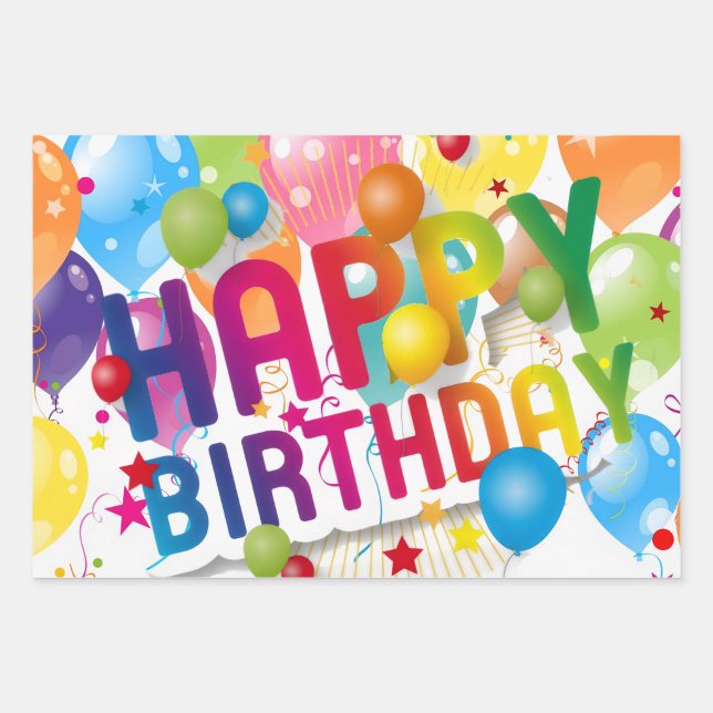 Multicolor Happy Birthday Flat Sheet Gift Wrap (Wrap every gift in pure birthday joy!)