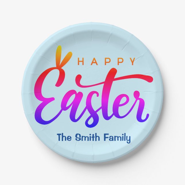 Multicolor Happy Easter   Paper Plate (Front)