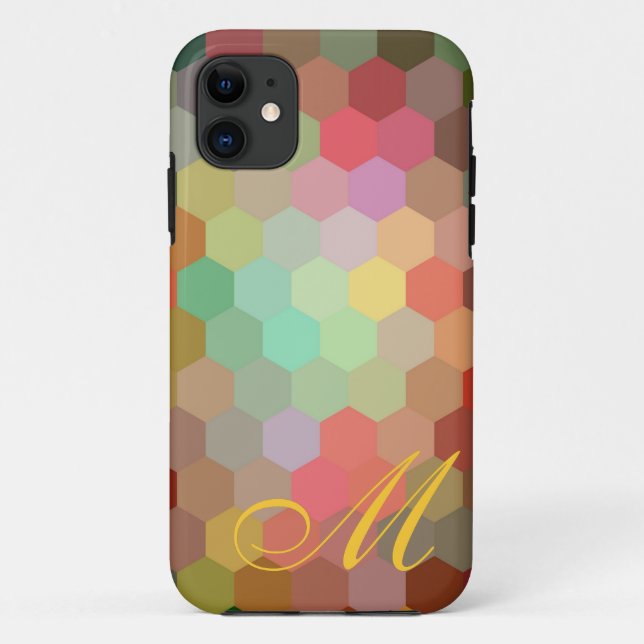 Multicolor Hexagon Pattern and Monogram Case-Mate iPhone Case (Back)