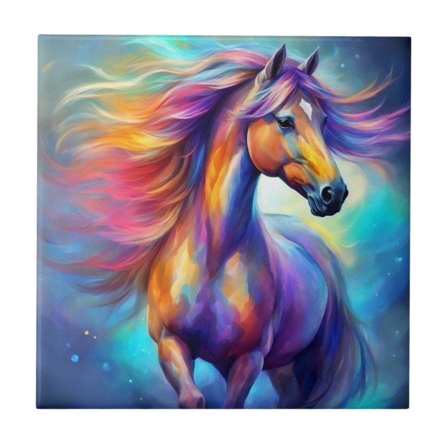Multicolor Horse Colourful  Ceramic Tile (Front)