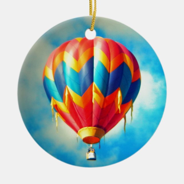 Multicolor Hot Air Balloon Ceramic Ornament (Front)