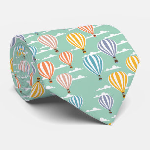 Multicolor hot air balloon Cyan background Tie