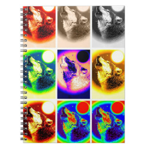 Multicolor Howling Wolf at Moon Pop Art Notebook