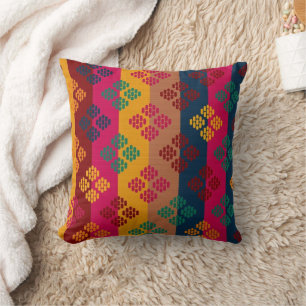 Multicolor Ikat Geometric Decorative Pillow