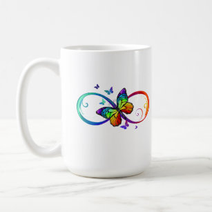 Multicolor Infinity Rainbow Symbol and Butterflies Coffee Mug