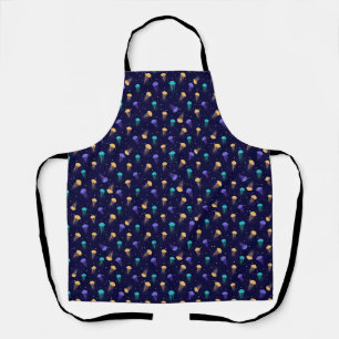 Multicolor jelly fish pattern on blue background apron