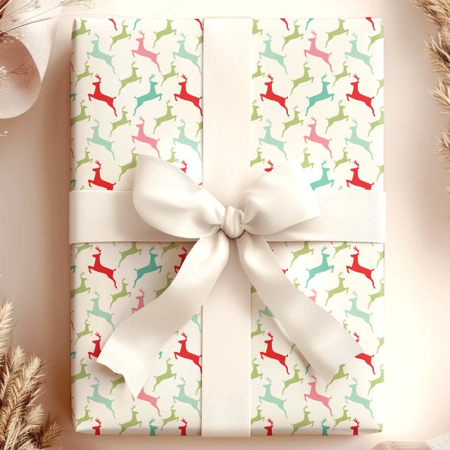 Multicolor Jumping Deer Christmas Wrapping Paper (Creator Uploaded)